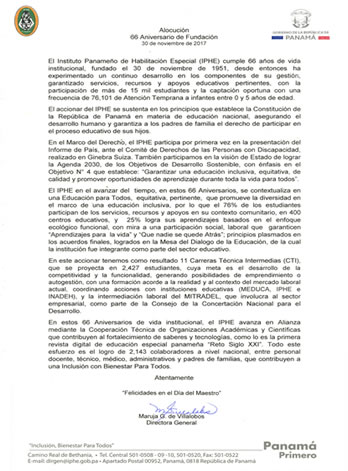 Alocución por el 66° Aniversario de Fundación del IPHE