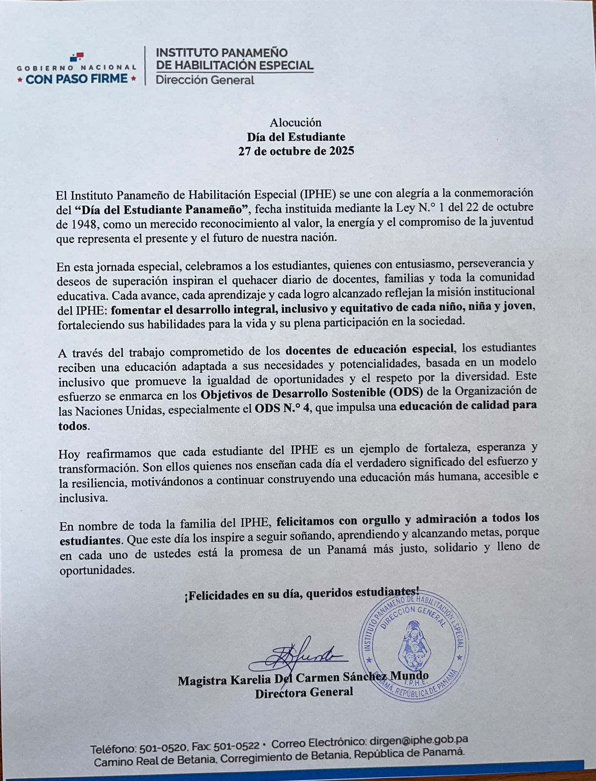 Alocución del Día del Estudiante